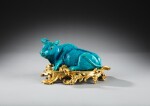 A Louis XV gilt-bronze mounted Chinese porcelain buffalo, the porcelain Kangxi period (1662-1722), the mounts circa 1750 | Buffle en porcelaine de Chine d’époque Kangxi (1662-1722), monture de bronze doré d’époque Louis XV, vers 1750