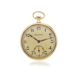 A YELLOW GOLD OPEN FACED POCKET WATCH WITH ASSOCIATED CHAIN, MADE IN 1919