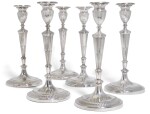 A SET OF SIX GEORGE III SILVER TABLE CANDLESTICKS, JOHN PARSONS & CO., SHEFFIELD, 1791
