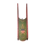 FINE AND RARE CHILD'S POLYCHROME PAINT-DECORATED WOOD SLED WITH PATRIOTIC SHIELD, AMERICA, CIRCA 1865
