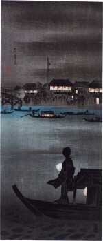 Takahashi Shotei (Hiroaki, 1871-1945) | Enjoying the Evening Cool at Okawa (Okawa no suzumi) | Taisho period, early 20th century