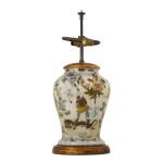 A Victorian decalcomania vase now mounted as a lamp, second half 19th century