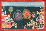 An illustration from a Bhagavata Purana series: The battle of the gods, Nepal, circa 1775-1800