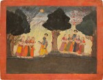 An illustration from a Bhagavata Purana series: The gopis go in search of Krishna in the forest of Brindavan, India, Bilaspur, circa 1700-20