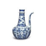 A blue and white 'floral' kendi, Qing dynasty, Kangxi period | 清康熙 青花開光花卉紋壺