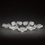 A pair of Lalique large ashtrays and five smaller examples, modern