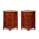 A Pair of Louis XV Tulipwood and Kingwood Marquetry Encoignures, One Stamped Delorme, Circa 1760