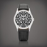 Calatrava, Reference 5088 | A platinum wristwatch with hand-engraved  champlevé black enamel dial, Circa 2021 | 百達翡麗 | CALATRAVA 型號5088 | 鉑金腕錶，備手工雕刻黑色內填琺琅錶盤，約2021年製