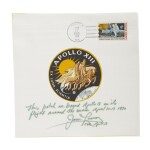 [APOLLO 13]. FLOWN ON APOLLO 13. MISSION EMBLEM BETA CLOTH WITH SPLASHDOWN CANCEL, FROM THE COLLECTION OF JIM LOVELL