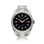ROLEX | REFERENCE 116400 MILGAUSS A STAINLESS STEEL AUTOMATIC WRISTWATCH WITH BRACELET, GIFTED BY ROBERT DOWNEY JR, CIRCA 2014