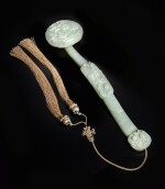 A pale celadon jade ruyi scepter, Qing dynasty, 19th century | 清十九世紀 青白玉雕福壽雙全如意