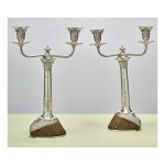 A PAIR OF EDWARDIAN SILVER AND HORSE-HOOF TWO-LIGHT CANDELABRA, HENRY ATKIN, SHEFFIELD, 1901