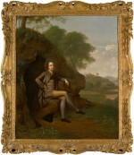 Portrait of a gentleman, possibly the Reverend William of Digby, of Landenstown, Country Kildare, full-length, seated beneath a tree, a gun and pheasant by his side  