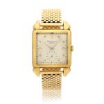 Reference 2424 'Flames'  A yellow gold square shaped wristwatch, Circa 1950
