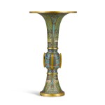 A cloisonné enamel gu-shaped vase, Qing dynasty, Qianlong period | 清乾隆 掐絲琺瑯饕餮紋出戟花觚