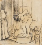 La toilette, femme nue dans un tub prenant son bain