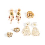Frances Patiky Stein's Collection: Lot of Three Pairs of Camelia Earclips and One Matching Brooch, 1971-1981