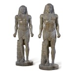 A PAIR OF NEOCLASSICAL BLEU TURQUIN MARBLE STANDING FIGURES OF ANTINOUS AS THE GOD OSIRIS, AFTER THE ANTIQUE
