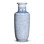 A blue and white 'shou' rouleau vase, Qing dynasty, Kangxi period | 清康熙 青花萬壽棒槌瓶