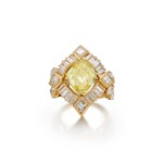 Fancy Yellow Diamond and Diamond Ring, France