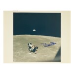 APOLLO 11. VINTAGE NASA "RED NUMBER" PHOTOGRAPH OF EAGLE'S RETURN FROM THE LUNAR SURFACE, SIGNED BY BUZZ ALDRIN