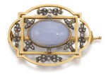 A Fabergé jewelled gold, diamond, chalcedony and platinum brooch, workmaster August Holmström, St Petersburg, circa 1890