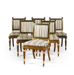 A set of six Regency style brass-mounted and inlaid ebony and oak side chairs, Modern, in the manner of George Bullock