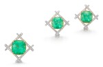 EMERALD AND DIAMOND DEMI-PARURE | 祖母綠 配 鑽石 耳環及吊墜套裝