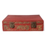 A CHINESE GILT METAL-MOUNTED RED LACQUER CASE, EARLY 20TH CENTURY