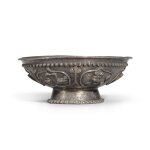 A silver footed 'animals' bowl, Central Asia or late Roman Empire, circa 2nd-6th century | 中亞或羅馬帝國晚期，約二至六世紀 銀瑞獸紋高足盌