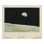 [APOLLO 8]. EARTHRISE. SIGNED BY THE CREW AND INSCRIBED TO SENATOR RALPH YARBOROUGH