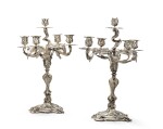 A pair of silver-plated bronze five-light candelabra in the Louis XV style, probably France, circa 1900 | Paire de chandeliers à cinq lumières de style Louis XV en bronze argenté, probablement France, vers 1900