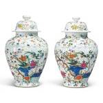 A PAIR OF CHINESE FAMILLE-ROSE VASES AND COVERS, LATE 19TH/EARLY 20TH CENTURY