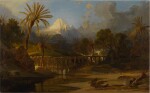PROPSER MARILHAT | LANDSCAPE WITH PALM TREES AND MOUNTAINOUS VISTA
