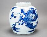 A blue and white 'dragon' jar and cover, Qing dynasty | 清 青花龍紋蓋罐