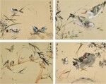 Chen Wen Hsi 陳文希 | (i) Birds and flowers (ii) Ducks (iii) Sparrows on branches (iv) Hen and chicks  (i) 花鳥  (ii) 鴨子  (iii) 樹枝上的麻雀   (iv) 母雞和小雞