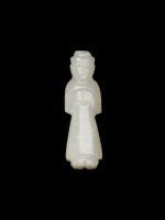 A white jade miniature figure of a standing man, Wengzhong, Han dynasty | 漢 白玉翁仲