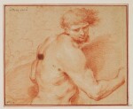CIRCLE OF ANDREA SACCHI | A nude, half length, seen from the side, his arm extended to the right