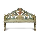 A Dutch Rococo Carved and Polychrome Painted Oak Hall Bench, Mid-18th Century