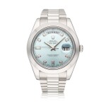 Reference 218206 Day-Date | A platinum and diamond-set automatic wristwatch with day, date, and bracelet, Circa 2011