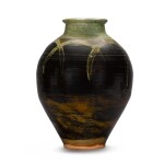 A large brown and green glazed earthenware baluster vase by Clive Bowen (b.1943)