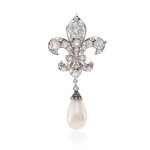 Natural pearl and diamond brooch/pendant