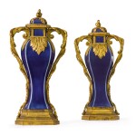 A pair of Louis XVI gilt-bronze mounted Chinese blue porcelain baluster vases, the mounts circa 1780, the porcelain Qing dynasty, Qianlong (1736-1795)