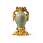 A gilt-bronze mounted Chinese celadon porcelain vase, the porcelain Ming dynasty, 14th century, the mounts Louis XV, circa 1760-1770, attributed to Jean-Claude Duplessis