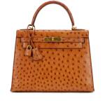 Cognac Ostrich Kelly 28 Sellier Gold Hardware, 1985