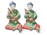 Two Rare Chinese Export Famille-rose Figures of Ladies, Qing Dynasty, Qianlong Period, circa 1740 | 清乾隆  約1740年  粉彩仕女擺件一對