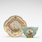 A Meissen seladon-ground teabowl and a saucer, the tea bowl Circa 1735, the saucer later 