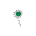 Van Cleef & Arpels [梵克雅寶] | Emerald and Diamond Clip-Brooch, France [祖母綠配鑽石別針]