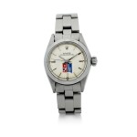ROLEX | REFERENCE 6723 OYSTER PERPETUAL 'DOMINO'S PIZZA'   A STAINLESS STEEL AUTOMATIC WRISTWATCH WITH BRACELET, CIRCA 1978