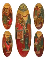 A complete set with the Annunciation and the Four Evangelist, Old Believers workshop, Russia, late 19th century